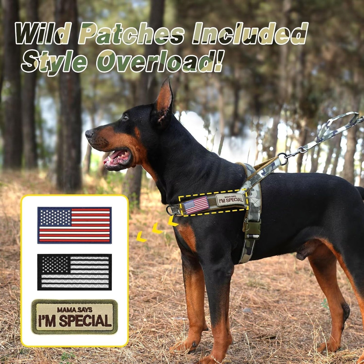 Forestpaw No Pull Dog Harness - Soft Flannel Padded Tactical Dog Vest Harness with Quick Release Buckle, Adjustable Reflective Pet Harness for Large Dogs Walking Training,Green Camouflage L