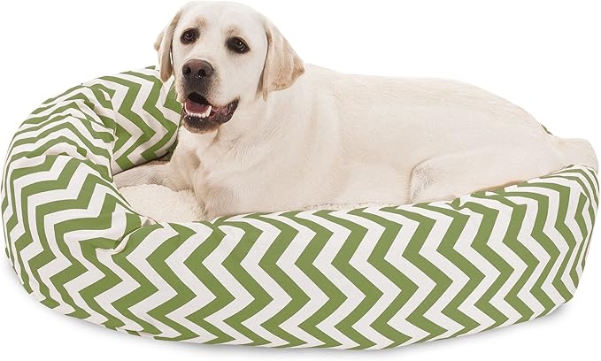Majestic Pet 40 Inch Chevron Sherpa Calming Dog Bed Washable – Cozy Soft Round Pet Bed with Spine for Head Support - Fluffy Donut Bed 40x29x9 (inch) – Large - SAGE