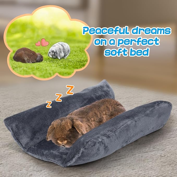 Alphatool Soft Bunny Bed - 15.7" x 14" Rabbit Bed, Warm Cuddle Cushion Plush Mat for Guinea Pig, Ferret, Small Animal - Grey