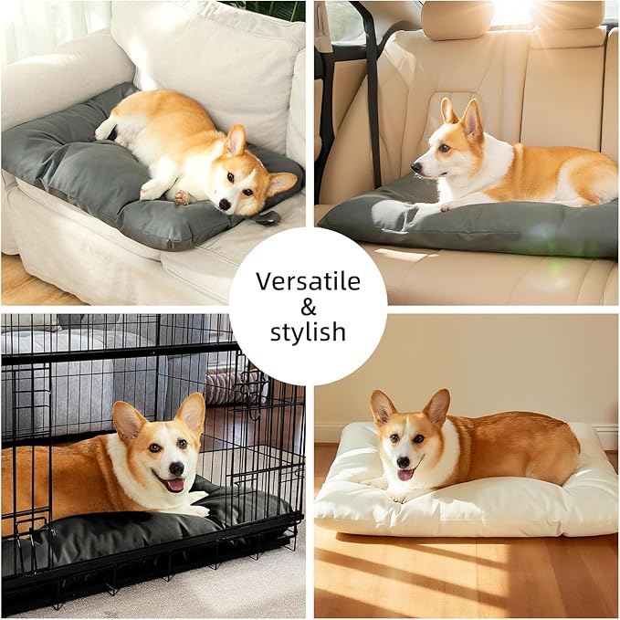 Chew Resistant Dog Bed for Large Dogs - Durable 41"x27" Kennel Pad with Soft Plush Filling, Machine Washable Crate Mat for Aggressive Chewers, Indoor Outdoor Pet Bed, Gray