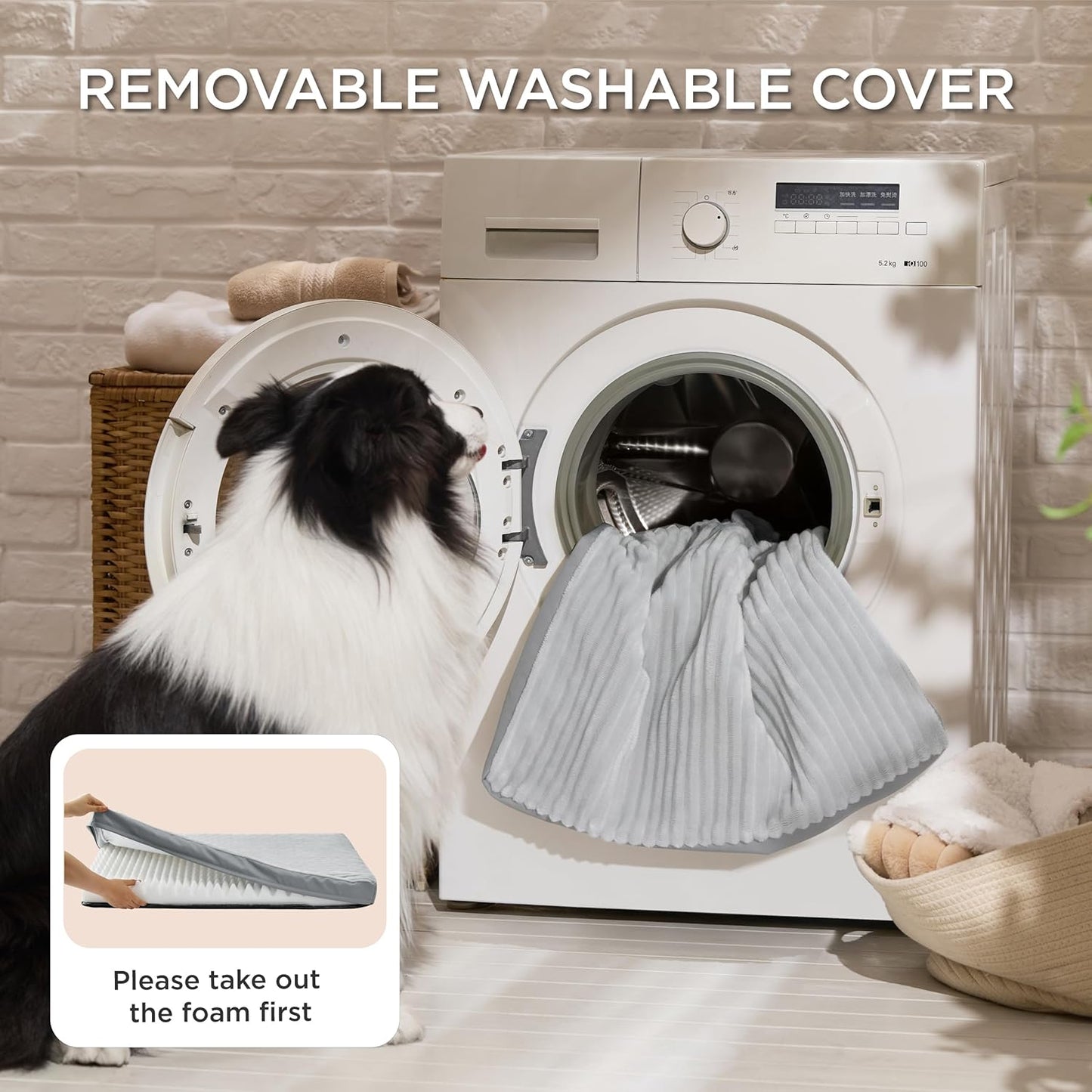 Bedsure XXL Dog Bed for Crate - Extra Large Orthopedic Pet Beds with Removable Machine Washable Cover, Egg Crate Foam Puppy Pad, Suitable for Pet Up to 100 lbs, 47"x29"