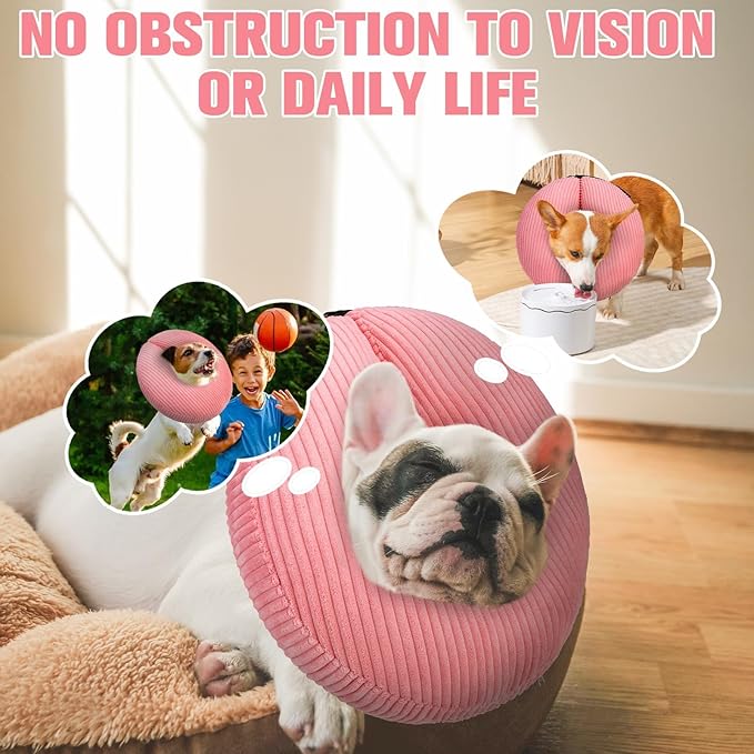 BINGPET Inflatable Dog Cone Collar Alternative After Surgery,Soft Recovery Cone for Dogs to Stop Licking,Protective Neck Donut E Collar Adjustable for Small Medium Large Dogs & Cats(Pink,L)