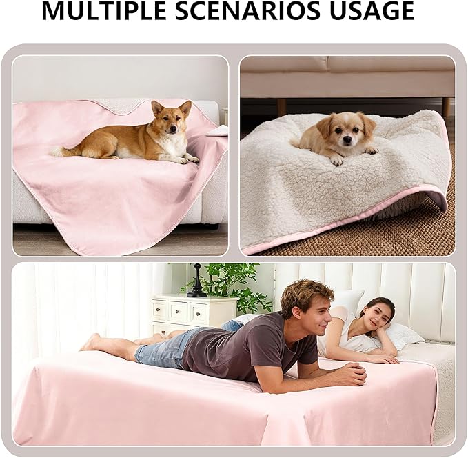 Waterproof Dog Blanket for Large Dog, Leak Proof Pet Sherpa Couch Throw Blankets for Cat, Reversible Sofa Bed Protector Machine Washable-40 x50,Pink