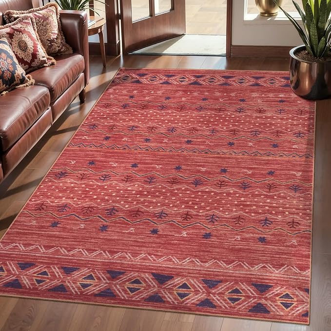 SERISSA 3x5 Area Rugs for Living Room, Washable Non-Slip Red Ochre Small Boho