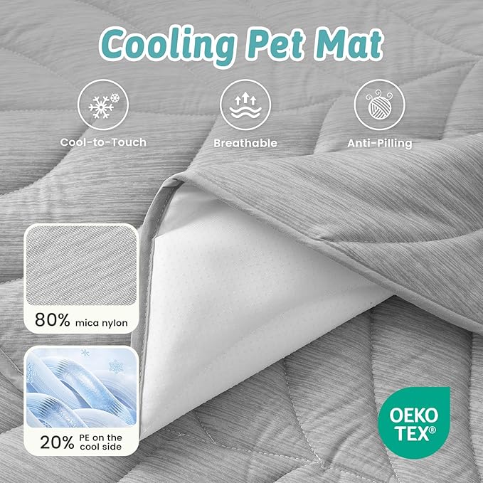 Dog Cooling Mat, Q-Max > 0.4 Leaf Shaped Pet Pad, Liquid Pee Proof Summer Mat for Cats, Washable Sleep Blanket for Bed Couch Floor Indoor, 27x23 inch, Silver Grey