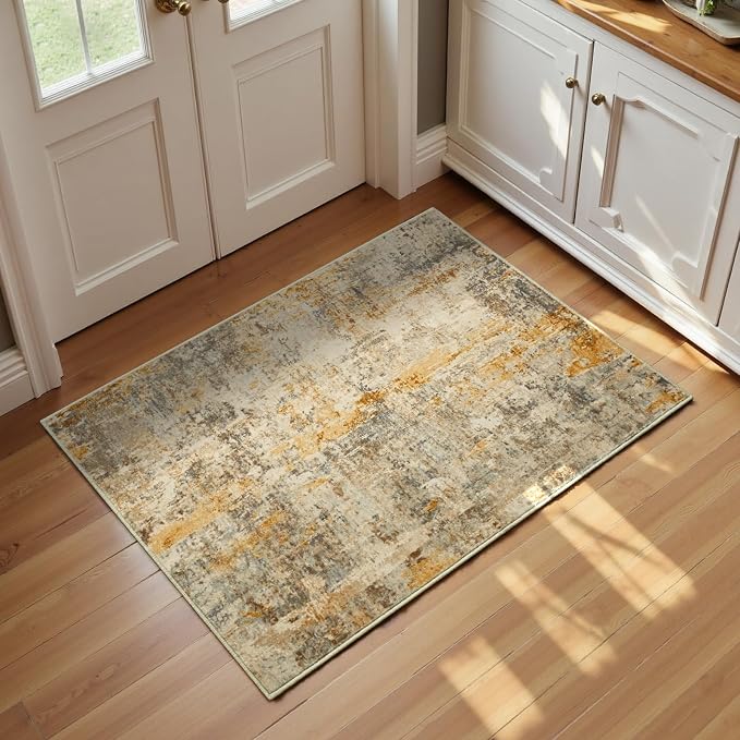 Entrance Rugs Indoor 2x3 Beige Entry Rug Washable Abstract Small Area Rug