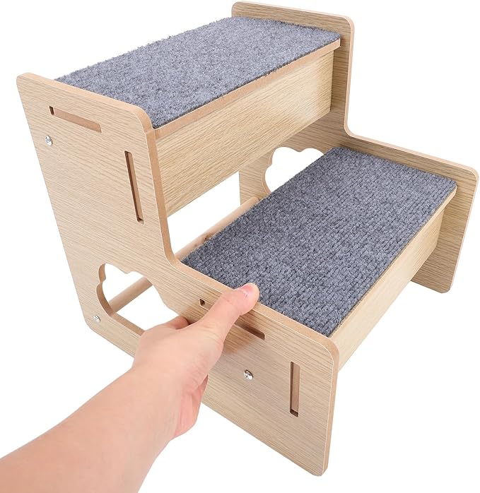 GLEAVI 2-Step Wooden Pet Ladder Ramp for Dogs and Cats, Non-Slip Safety Stair with Portable Design, for Small Pets’ Bed and Furniture Access