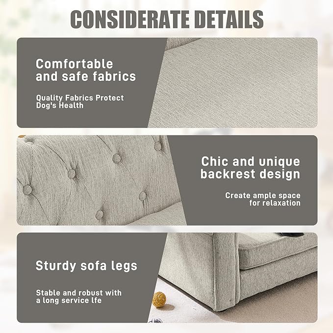 Dog Sofa Couch for Medium and Large Dogs, Memory Foam Dog Sofa Couch with Washable Fabric, Durable Elevated Pet Bed with Legs, Removable Cushion for Medium to Large Dogs, Beige