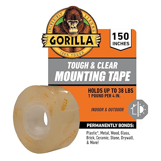 Gorilla Tough & Clear Double Sided Mounting Tape, Clear Tape, 1" x 150" (Pack of 1) - Weatherproof for Indoor or Outdoor