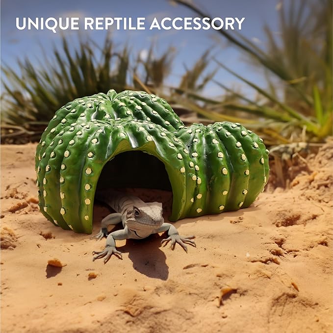Navaris Cactus Shaped Reptile Hide Out - Reptile Accessories for Leopard Gecko, Snake, Tortoise, and More - Unique Hideout for Vivarium Decorations