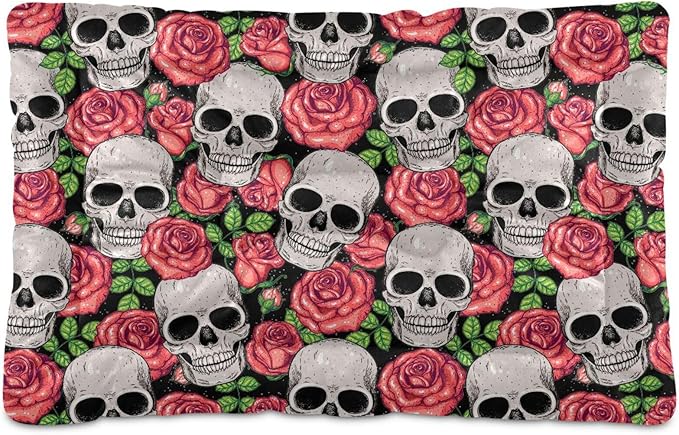 Gothic Skull Roses Pet Bed Cute Dog Bed Mat Absorbing Non Slip Pad Pet Sleeping Mat for Small, Medium, and Large Dogs Puppy Cat 24 in x 18 in