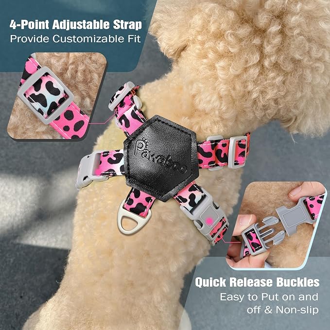 Pawaboo Small Dog Harness and Leash Set, Puppy Harness X-Frame No Pull No Choke, Dog Vest Harnesses Adjustable for Small Medium Sized Dogs,Soft Breathable Pet Harnesses, S, Magenta Leopard
