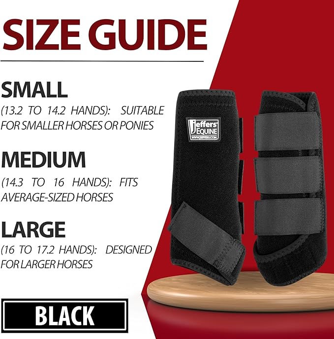 Jeffers Equine Protective Horse Boots 1 Pair Black - Safe Neoprene Leg Guards & Comfortable Fit, Durable Strap Closures, Front & Hind Support, Equestrian Accessories for Travel & Riding - Large