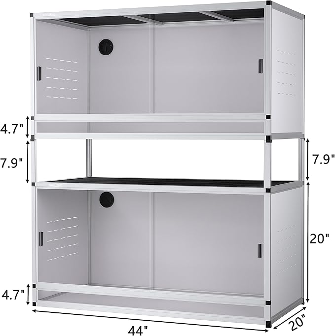 PVC Reptile Enclosure 44''x20''x20''Stackable Space Efficient ToxiRium Large Reptile Terrarium 76 Gallons for Bearded Dragon Gecko Lizard Snake,Vivarium with Sliding Doors Lock-2pcs with spacers