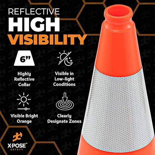 Xpose Safety 18 Inch Orange Traffic Cones with 6" Collar - 1 Pack Multipurpose PVC Plastic Safety Cone for Parking, Soccer, Caution, Kids and Construction - DOT Approved