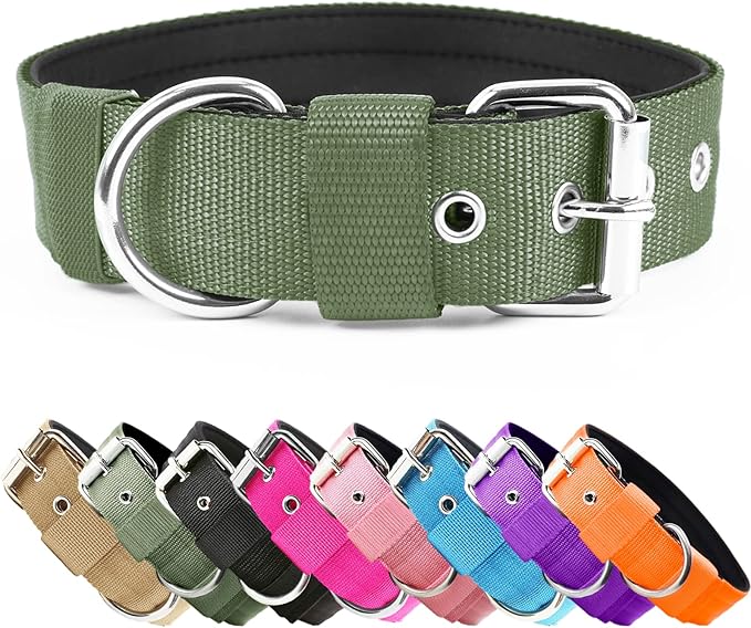 Heavy Duty Tactical Dog Collar - 1.5" Width Military Durable Thick Nylon with Adjustable Metal D Ring & Buckle Working Training K9 Collar for Medium Large Dogs (M(17"-20"), Army Green)