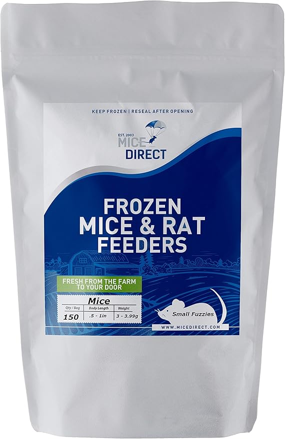 MiceDirect EST. 2003 150 Frozen Mice Small Fuzzie Feeders Snake Food for Juvenile Hognose Corn Milk (.5-1 in) (450 Grams Min)