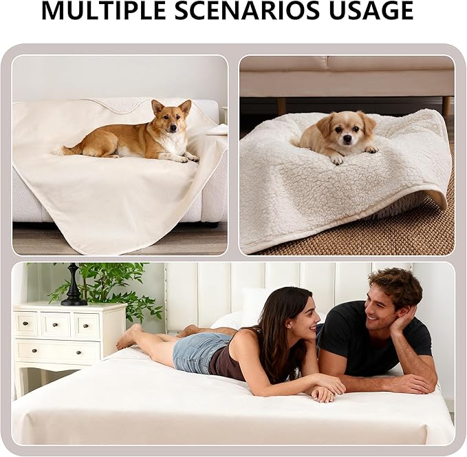 Waterproof Dog Blanket for Large Dog, Leak Proof Pet Sherpa Couch Throw Blankets for Cat, Reversible Sofa Bed Protector Machine Washable-40 x50,Beige