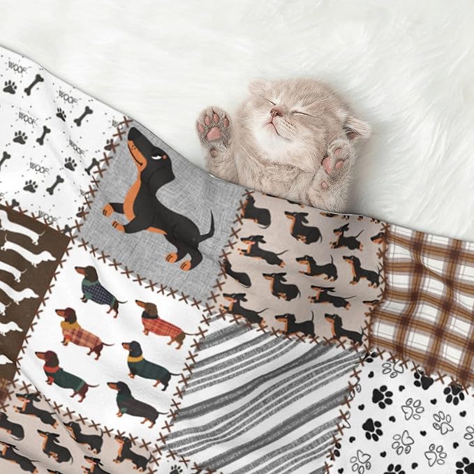 Dachshund Dog Throw Blanket - Buffalo Plaid Blanket for Dog Cat Paw Print Pet Blankets 23x16 for Couch Sofa Bed