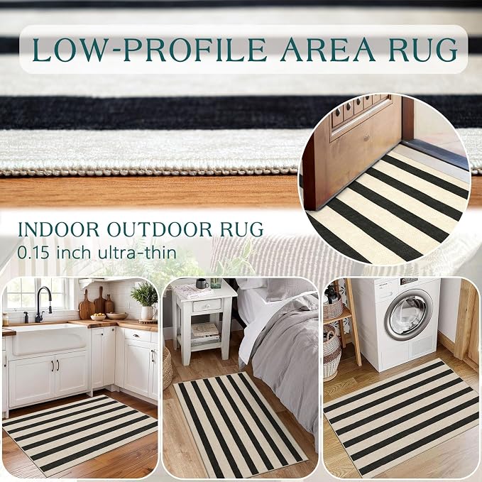 Black and White Striped Outdoor Rug
