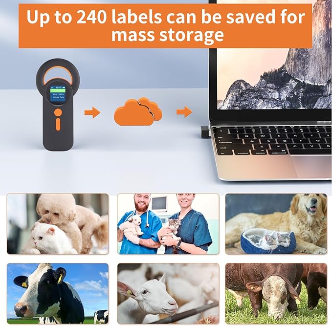 Animal Chip Scanner Wireless 2.4G Connection Pet Reader for Efficient Tag Management and Long Battery Life - Support 240 Data Storage for Pet Owners, ABSCurrent, Black and Orange Color