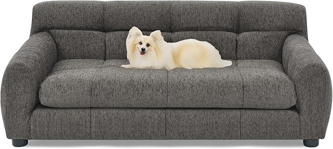 Human Dog Bed with Armrests & Backrest, Cave Dog Bed for Large Dogs, Comfortable Linen Upholstery, Short Sofa Legs for Easy Access, Durable, Stylish Camas para Perros, 38"x14.5"x22" (Dark Gray)