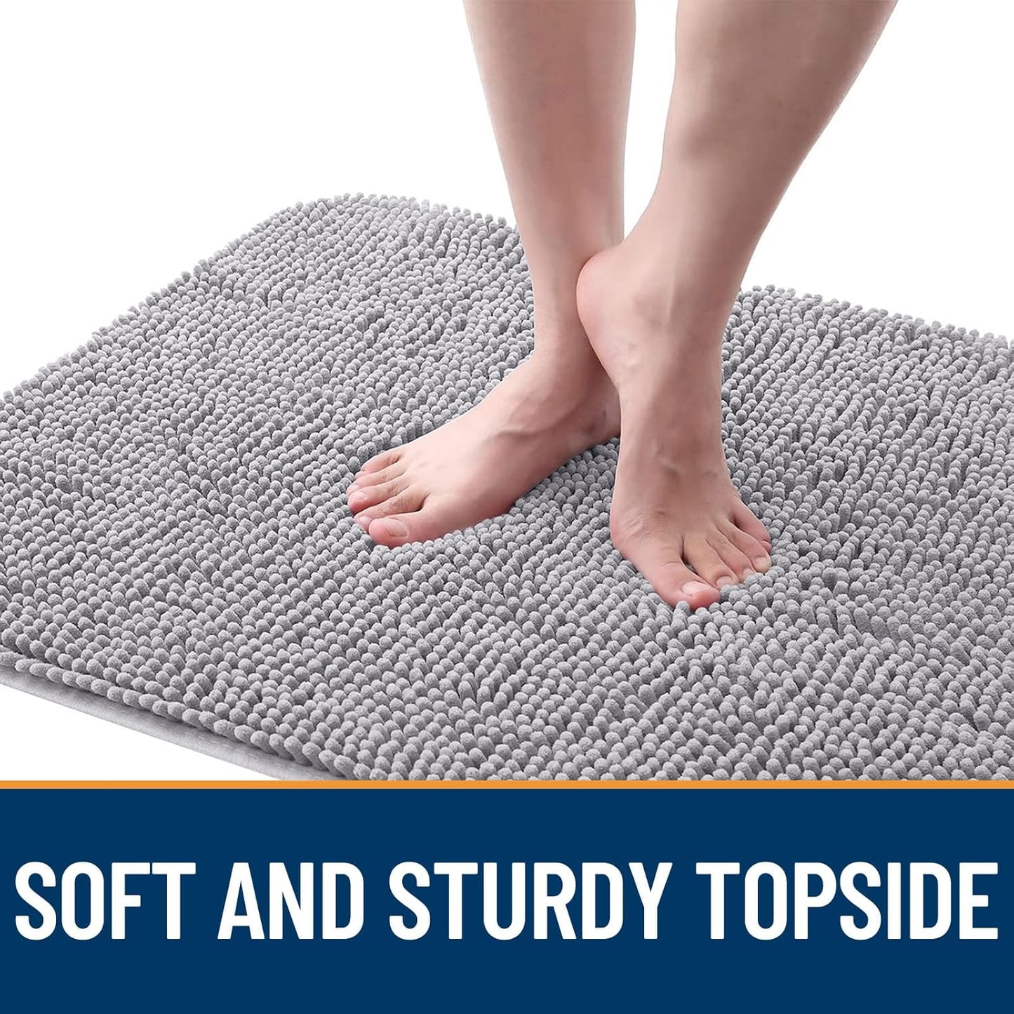 OLANLY Dog Door Mat for Muddy Paws 47x24, Absorbs Moisture and Dirt, Absorbent Non-Slip Washable Doormat, Quick Dry Chenille Mud Mat for Dogs, Entry Indoor Entryway Carpet for Inside Floor, Light Grey
