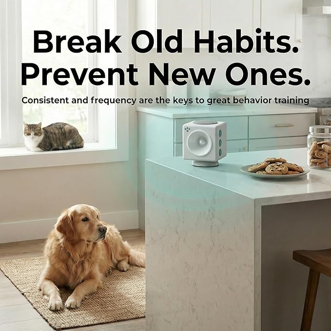 Humane Smart Pet Training Device – Motion-Activated Voice Guidance for Immediate Behavior Control, Works Automatically When You’re Not Home (No Shock, No Collar, No Spray)