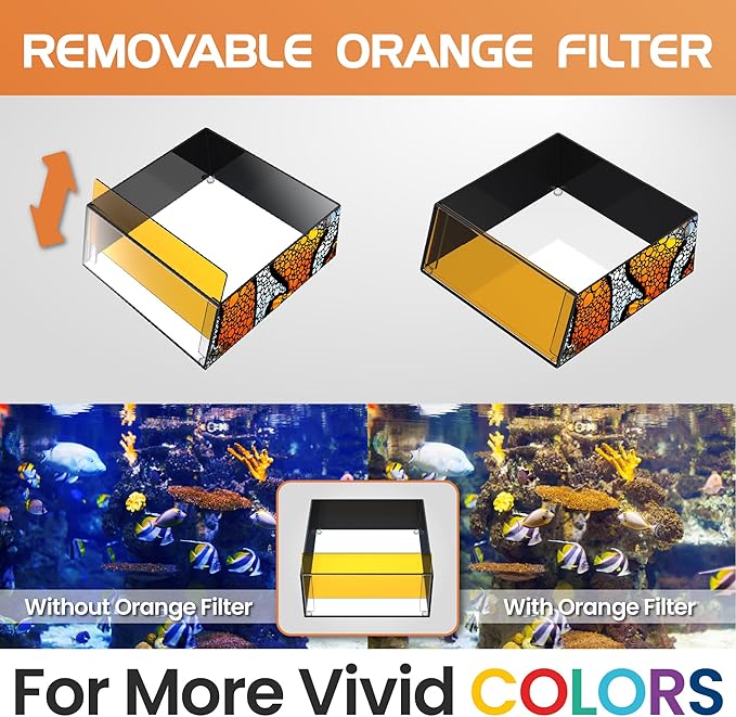 Flipper Ultra Clear Aquarium Top Down Underwater Viewer with Removable Orange Filter for Coral and Fish Observation - Aquarium Filter with Unique Artwork Box - Ideal for Color Coral and Reef Pictures