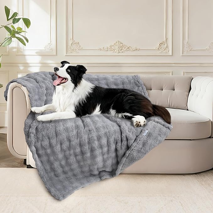 Dog Blankets Washable Pet Blanket - Fluffy Fuzzy Cat Puppy Blanket with Premium 300GSM 3D Fleece Bubble for Pet Kitten Doggy, Grey, 40x60IN