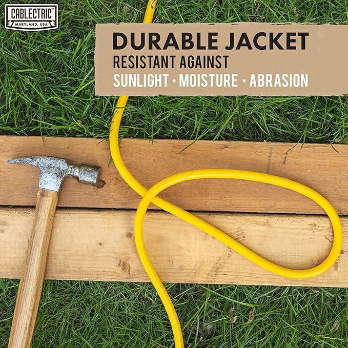 15 Ft Outdoor Extension Cord - 15 Amp 12/3 SJTW Heavy Duty Yellow 12 Gauge Lighted Electrical Cable with 3 Prong Grounded Plug