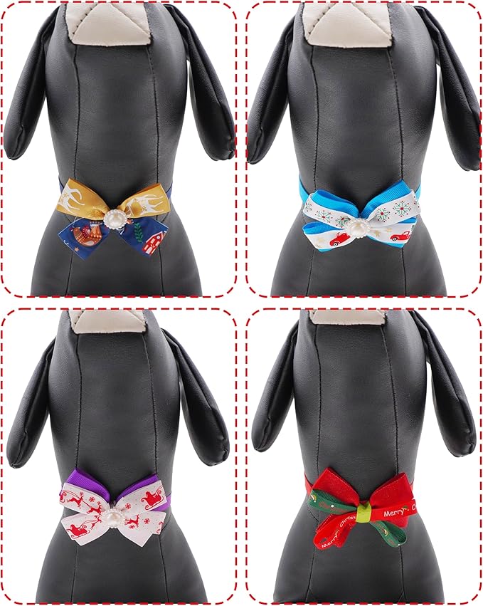 PET SHOW 50pcs Pack Bulk Christmas Small Dogs Bow Ties Collar Costume Cute Cats Adjustable Bowties Neckties Xmas Pet Grooming Accessories Assorted Randomly