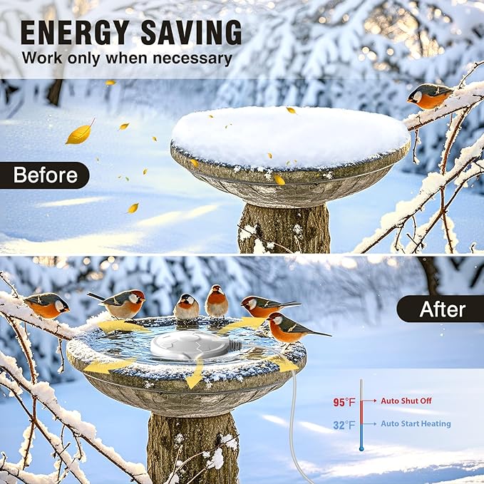 Bird Bath Heater for Outdoors in Winter, 120W Birdbath Heaters for Outdoor Bird Bath Deicer Pond De-icer with Thermostatically Control, Heated Bird Bath Water Heater for Bird Chicken Livestock (White)
