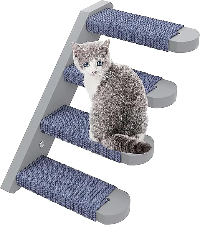 Skywin Cat Steps - Grey Solid Rubber Wood Cat Stairs Great for Scratching and Climbing - Easy to Install Wall Mounted Shelves for Playful Cats (Grey)