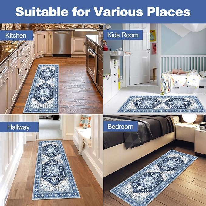 Yamaziot Washable Runner Rug, 2x5 Non-Slip Boho Vintage Hallway Rug Runner