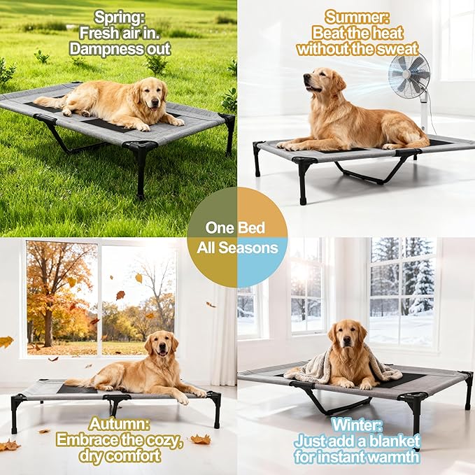 Raised Dog Bed Cooling Cot for Indoor Outdoor Use Portable Waterproof Mesh Pet Bed Washable for Large Medium Small Dogs, Grey