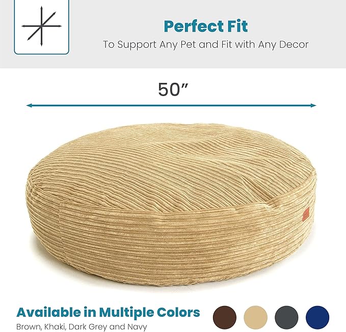 CordaRoy's Waterproof Terry Corduroy Forever Dog - with Removable, Washable Cover - Comfortable & Stylish Pet for Living Room, Room, Office - 50" - Khaki | Made in The USA