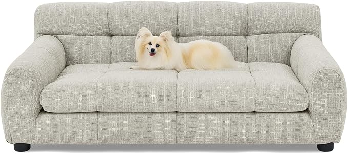 Ball & Cast 38" Dog Couch, Comfortable Dog Sofa Bed with Backrest and Armrests for Medium and Large Dogs, Linen Cozy Soft Cushion Pet Bed, Beige