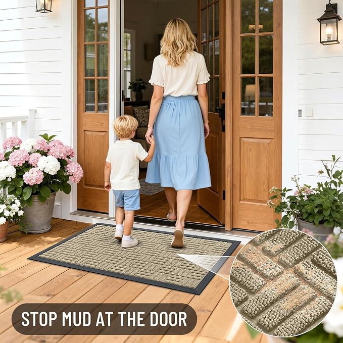 OLANLY Front Door Mat Outside Entrance 47x32, Heavy Duty Sturdy Natural Rubber