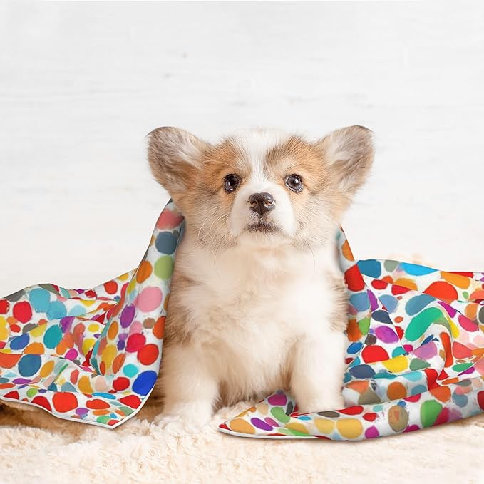 Waterproof Dog Blanket Soft Pet Blanket for Puppy Cat, Fleece Cat Throw Blankets for Furniture Bed Couch Sofa Reversible - Colorful Watercolor Dots