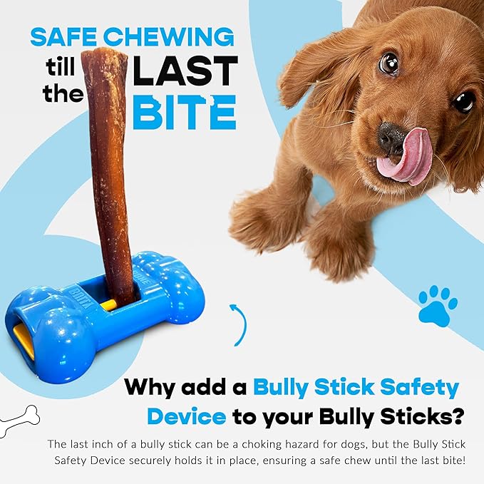 Yak Cheese and Bully Stick Holder Combo Pack, Large Yak Cheese (4 Pcs) and 12" Thick Bully Sticks (5 Pcs) - Includes Bully Bone Holder for Safe, Secure and Smarter Chewing