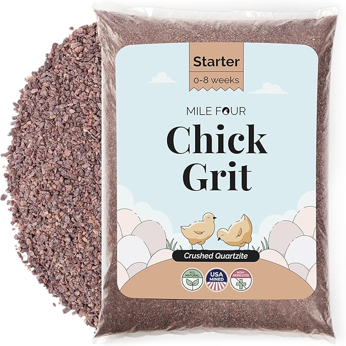 Mile Four Chick Grit for Baby Chicks - Chickens Age 0-8 Weeks, 100% Natural Mineral Chick Grit Quartzite, Poultry Grit Digestive Aid, USA Mined, 50 lb