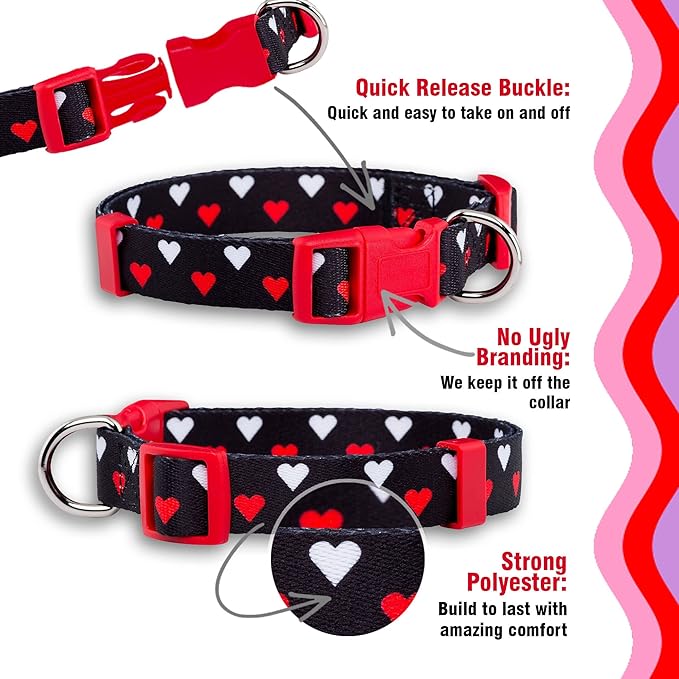 Native Pup Valentine’s Dog Collar- Valentines Day Pet Collars- Valentine Girly Hearts- Pink Red Heart- Cute Boy Girl Puppy Gift- Adjustable for Small, Medium, Large Breeds (White & Red Hearts, Large)