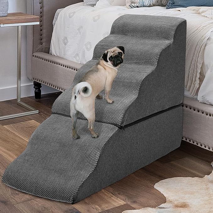 Dog Stairs for High Bed 30" H, 6-Step Dog Steps for Bed for Small Dogs and Cats, Pet Stairs for High Bed Climbing, Non-Slip Pet Step Ramps for Old Dogs/Cats, Free-Installation, Dark Grey