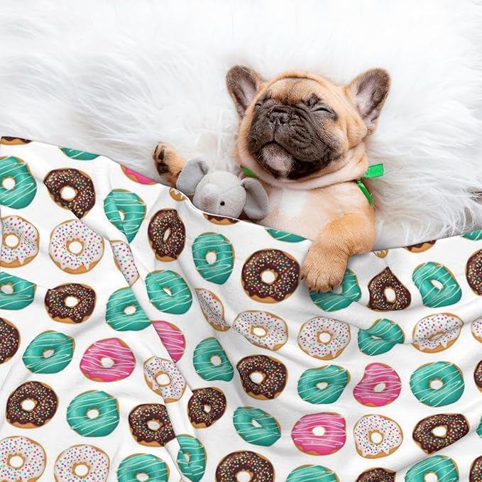 Double Sided Pet Mat for Dog Bed Topper Cat Blanket Furniture Protector, Sweet Donut, Reversible Plush with Tactile Dot Pattern for Style Change
