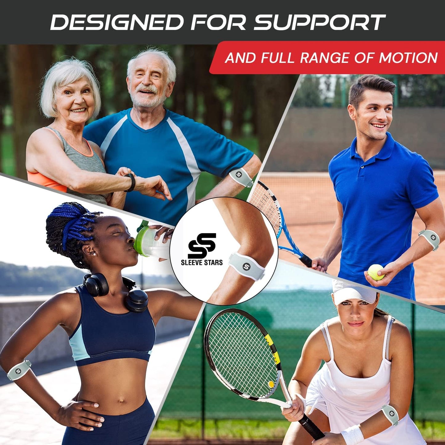 Sleeve Stars Tennis Elbow Brace for Women - Adjustable Tennis Elbow Strap, Golfers Elbow Brace for Men, Counterforce Brace for Tendonitis Relief, Fits 9"-23" (Pair/Mint Green)