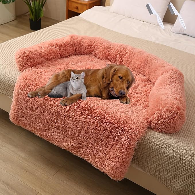 Dream Cloud Pet Sofa Bed for Dogs Cats, 2026 Washable Removable Calming Fluffy Plush Mat for Furniture Protector, Long Fur Non-Slip, for Small/Medium/Large Home Pets (Dark Pink, L: 37.4 * 33.5IN)