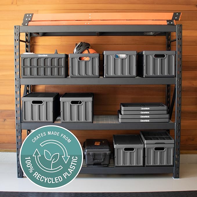 CleverMade Collapsible Storage Bins with Lids - Ocean 3 Pack 62L - Plastic Containers Stackable Organization Crates Home Closet Space-Saving Durable