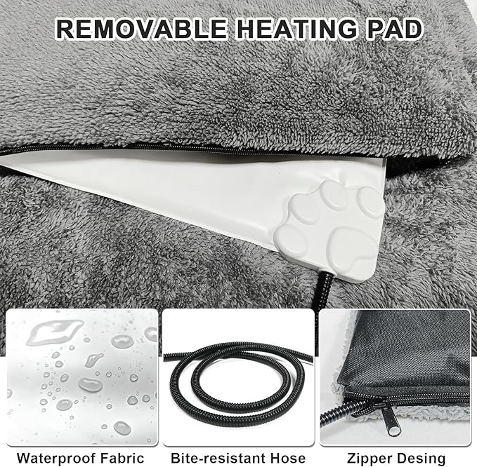 Bestio Heated Dog Bed 32×20x2 in,MET&UL Dual Certified Heated Cat Beds for Indoor Cats and Small Dogs, Heated Pet Bed with Timer & Temp Adjustable, Removable Waterproof Electric Warming Bed