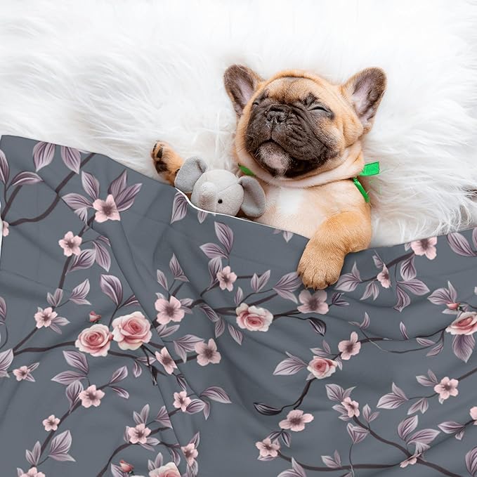 Pink Blanket for Pet - Retro Floral Puppy Throw Blanket 40x30 Rose Sakura Blankets for Puppy Dogs Cats